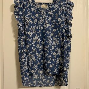 Free People Blue Floral Ruffle Top